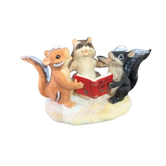 Fitz & Floyd Charming Tails The Christmas Trio Figurine Skunk Chipmunk Racoon - Picture 2 of 9